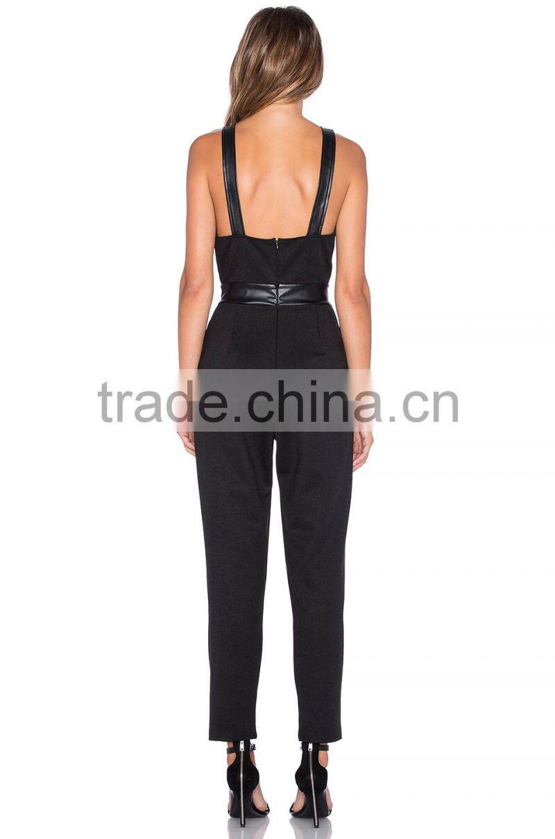 Black Plunging V Neck Sleeveless Jumpsuit for Women 2015