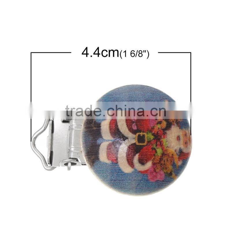 Round Christmas Pattern Wood Baby Pacifier Clips
