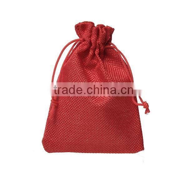 Burlap Jewelry Bags Drawstring Rectangle Red 13.5cm x 10cm