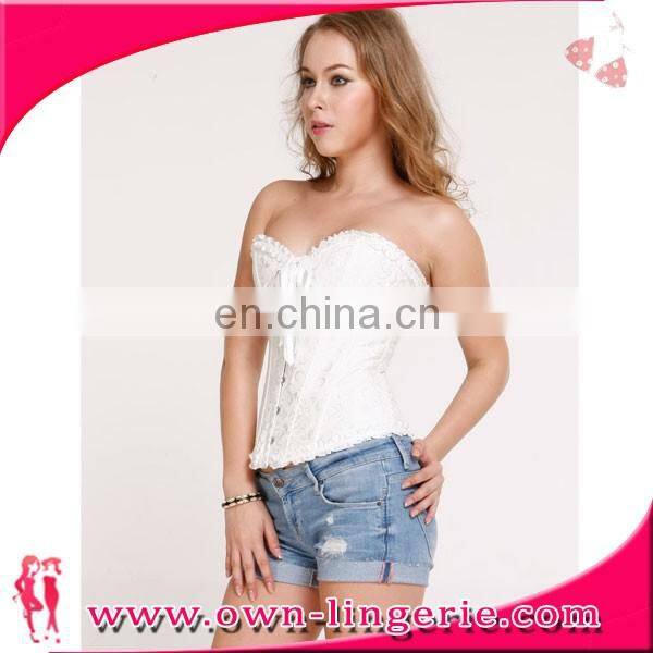 white Latex Lace Waist Training Corset steel boned corset