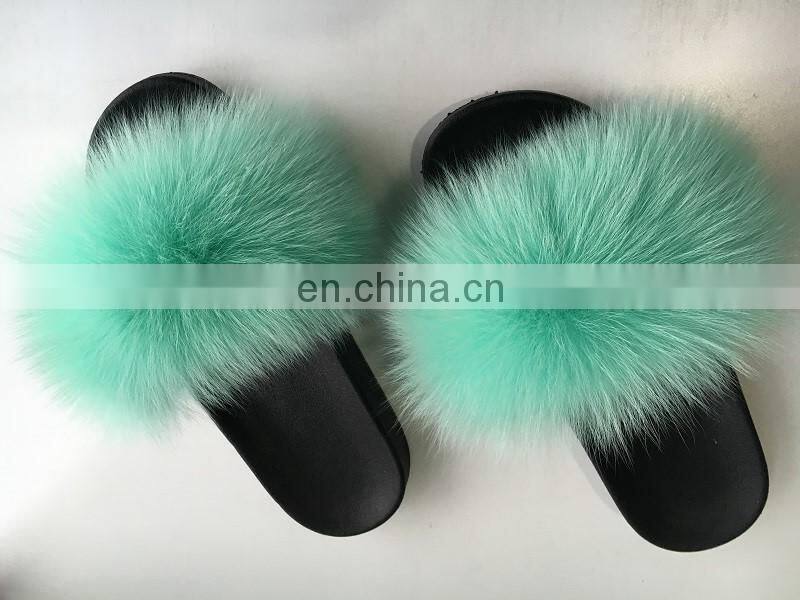 Soft Fur slide outdoor Casual Flat Slip On Fluffy Fur Slippers Sliders sandals Mink Fox Raccoon