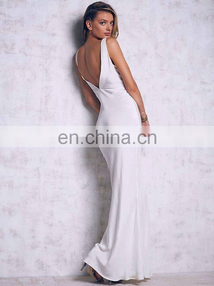 High quality sleeveless back deep v neck silk maxi dress style