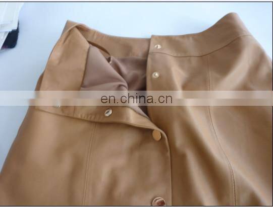 ladies genuine sheep leather skirt with button in front