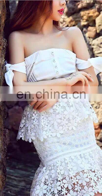 2015 fashion sleeveless white lace mermaid skirt asia women dresses