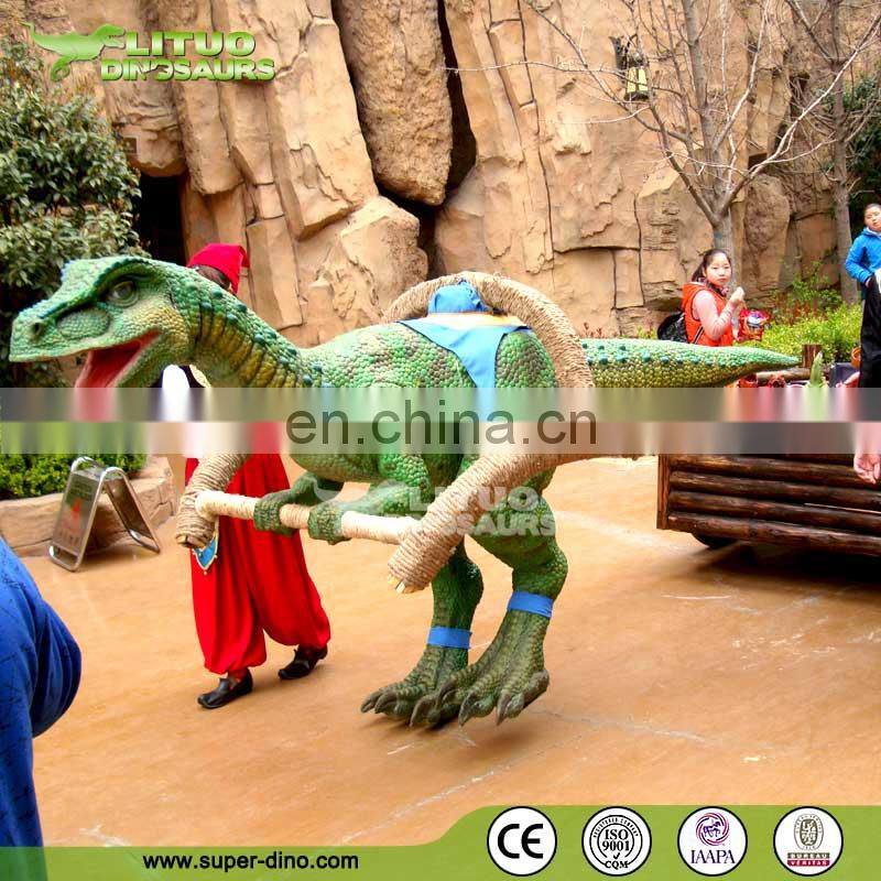 Walking Dinosaur with Cart in Amusement Park