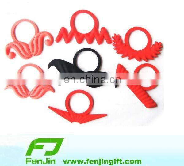 eco-friendly silicone beer bottle mustache ring mustache toy