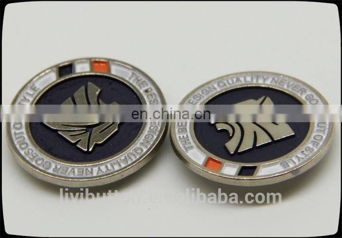 wholesale custom metal button in garment, circle painted clothing label