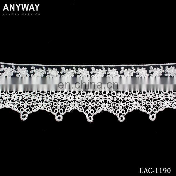 White organza fabric lace double scalloped trim