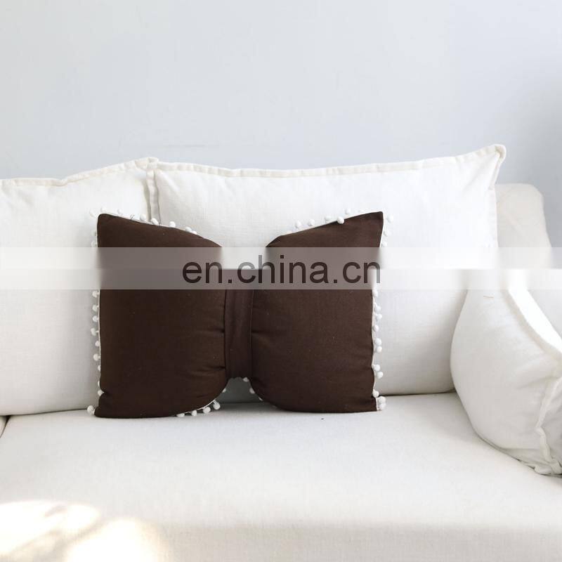 i@home INS solid color striped cute ball bow pillow bedside sofa pillow cushion cover with core