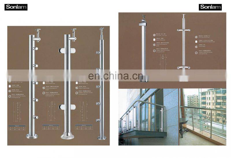 Stainless Steel SUS AISI Balustrades fittings upright column post for glass stair railing