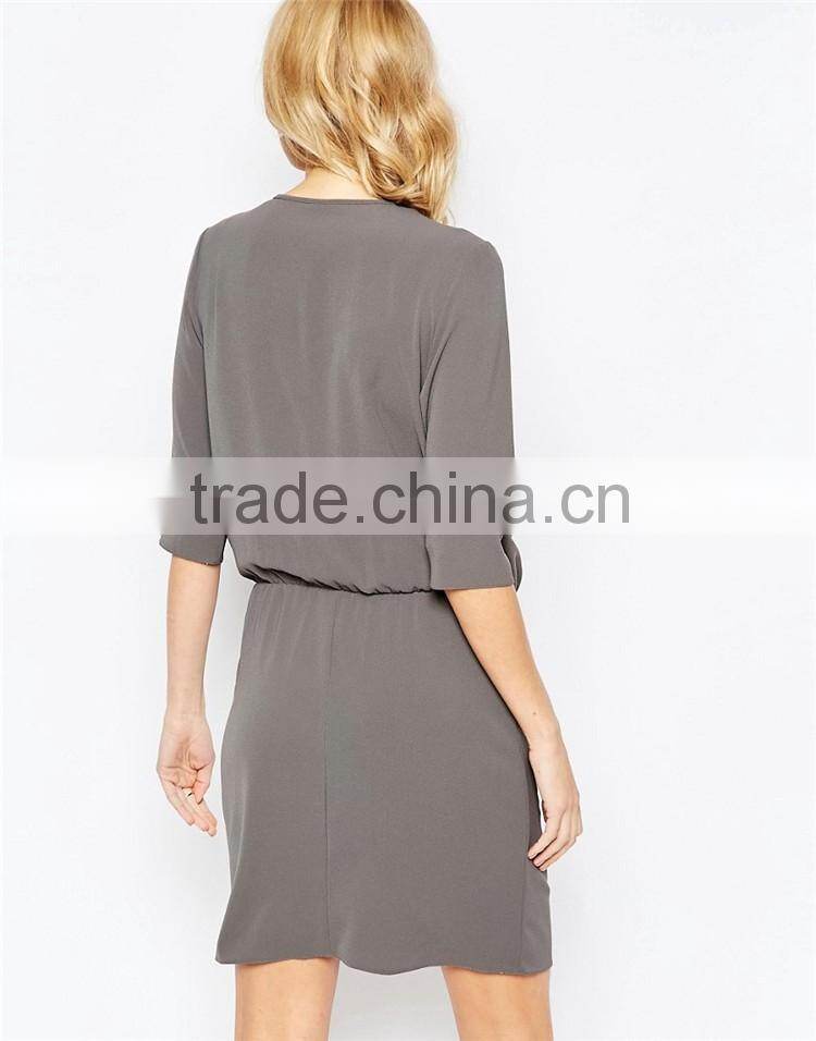 Office wear working breastfeeding nursing wrap front khaki short chiffon maternity dress clothing