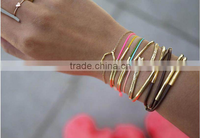 Wholesale rose quartz bead bracelet with green tassel charm brass tube for girl