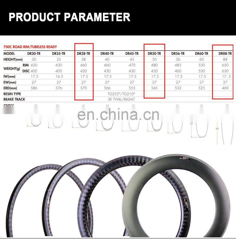 Logo Custom Road Bike Wheels 25mm Width 38mm Height Disc Carbon Rim Tubular Road Bike Bicycle Rim