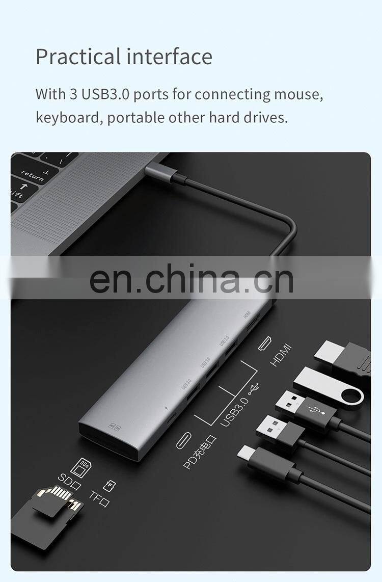 Miiiw 7 in 1 Type-C Hub Converter 100W PD Power Supply USB3.0 Interface SD/TF Card 4K HD Video Output Portable