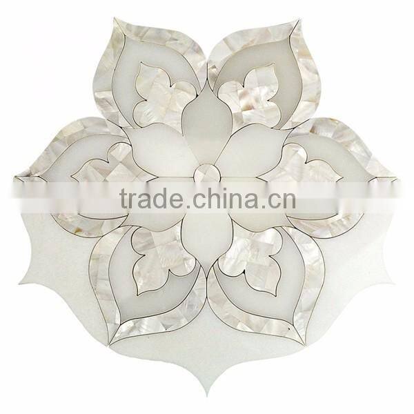 Hot New Design Factory Supply Marble With Pearl Glass Waterjet T Stone Marble Medallion