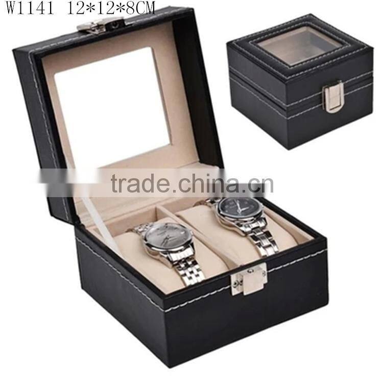 W1141 Alibaba Express Clear Window Leather Watch Packaging Box Wooden Couple Watch Box