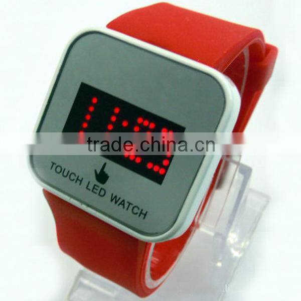 New arrival leather band red touch led light up watches
