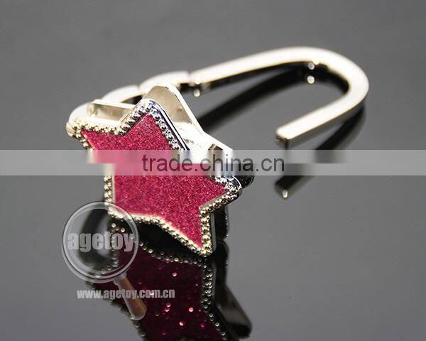 Wholesale Fashion Handbag Hook Enamel Purple Shimmering Powder Star Shaped Holder Foldable Metal Portable Bag Hanger