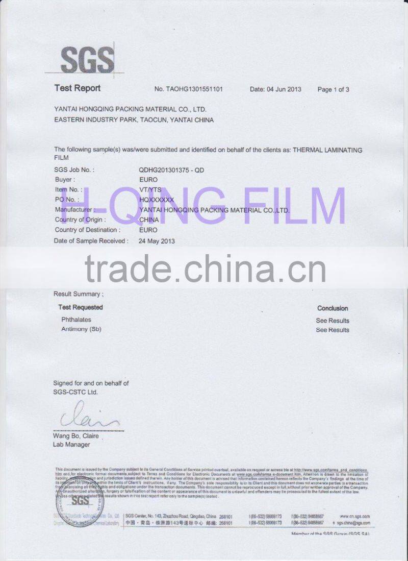 Polyester (PET) Thermal Lamination Film