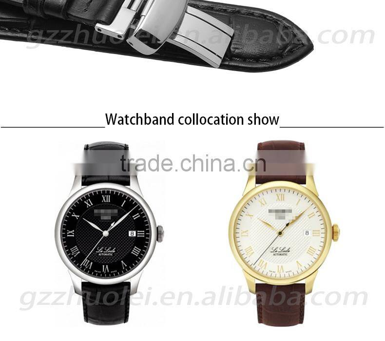 Durable Genuine Cowhide Leather Deployant Watch Band Strap Buckle leather strap Watch 19mm