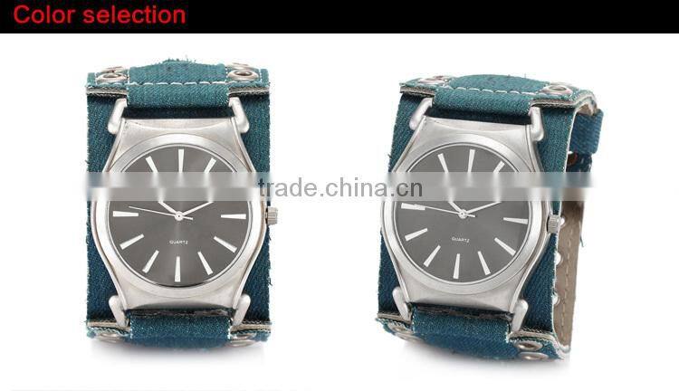 2015 Oulm large wristwatches, fashion denim jewelry watch, quartz watch made in china
