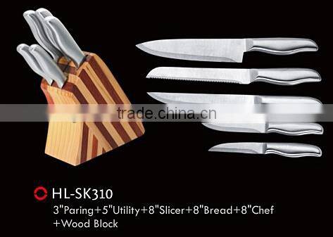 Kitchen knife set with wood handle