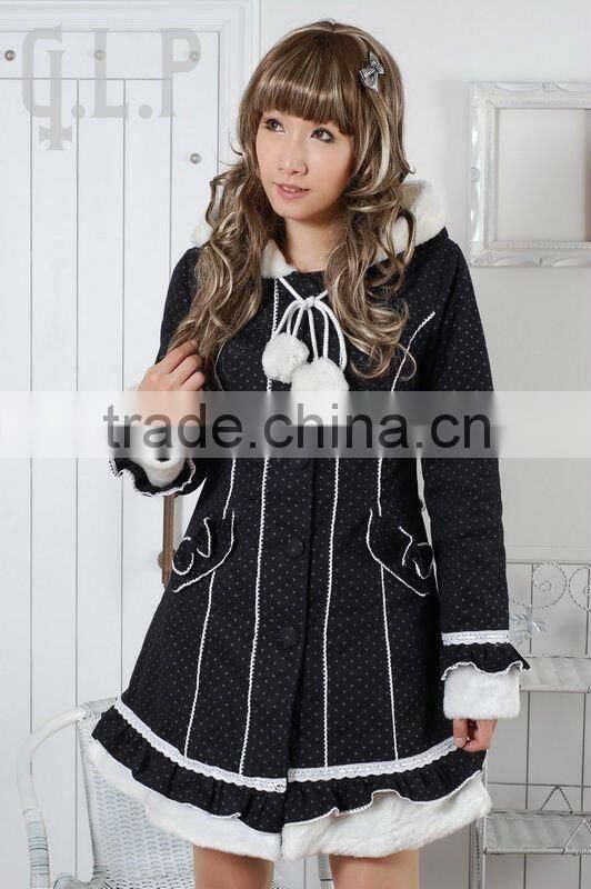 Cotton Black Polka Dot Lace Lolita Blouse 81039
