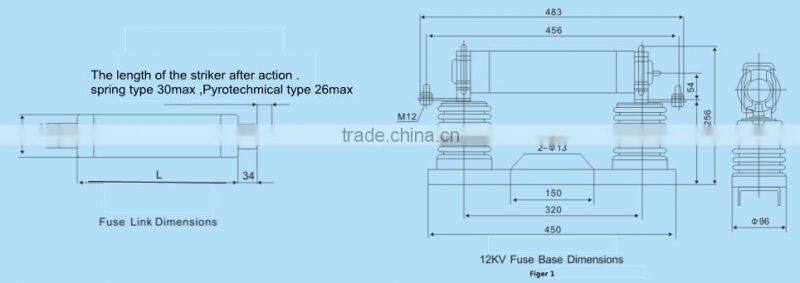 High voltage HRC fuses for transformer protection Length=605mm