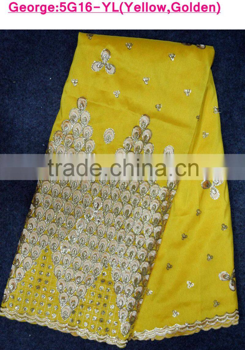 bule and silver metallic george lace fabric