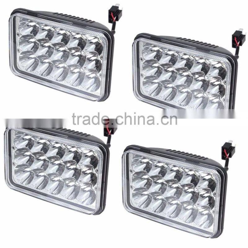 truck parts 4x6" 45w square 4x4 accessories led headlight high low beam headlamp for offroad Excavator, truck, heavy machinery