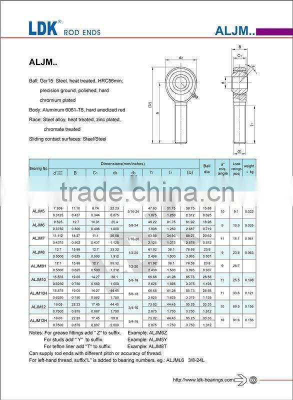 ALJM8 threaded rod end aluminum rod threaded