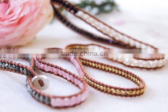 Sterling Delicate Pink Wrap Bracelet with real pearls