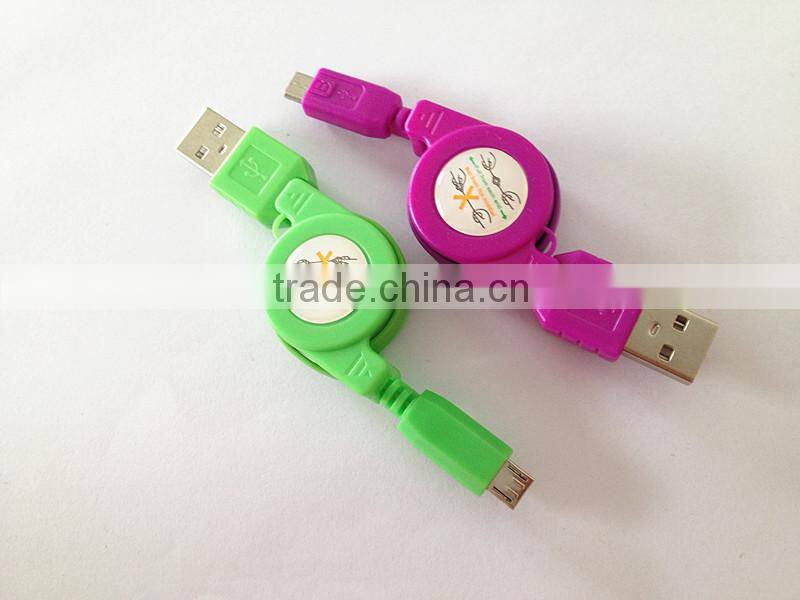 Promotional retractable micro usb charging cable with customized colors for Samsung Table PC