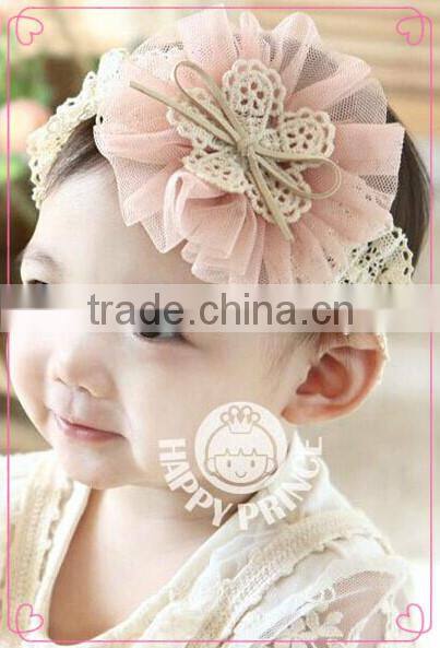 New pink lace flower hair band for girl lovely patterns headband