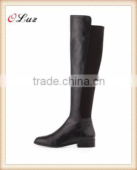 O6 Wholesale fashion winter ladies knee high long boots calf skin and fine elastic leather ladies boots