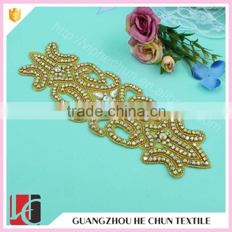 HC-3497 Hechun Crystal Bead Hot Fix Handmade Crochet Applique for Hair Band