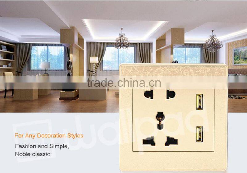 New Products Wallpad PC110~250V Electrical Universal Wall Socket with Switch Usb Charger Port USB Power Wall Light Socket