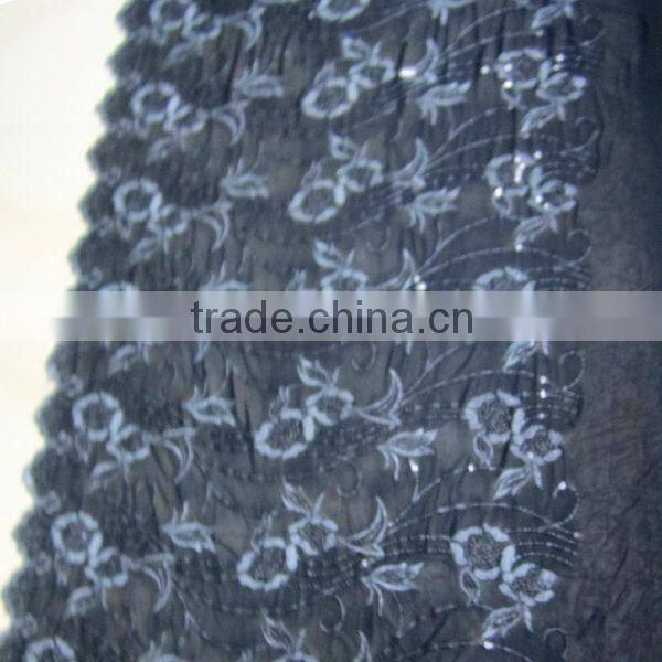 Computer embroidery ankara fabric diamond blue flower + sequins chemical embroidery lace border