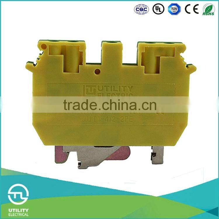 Dinrail terminal block JUT1-4/2-2PE Yellow Green Two-in Two-out Insulation Landing Gound Screw Terminal Block 0.2-4mm 32A