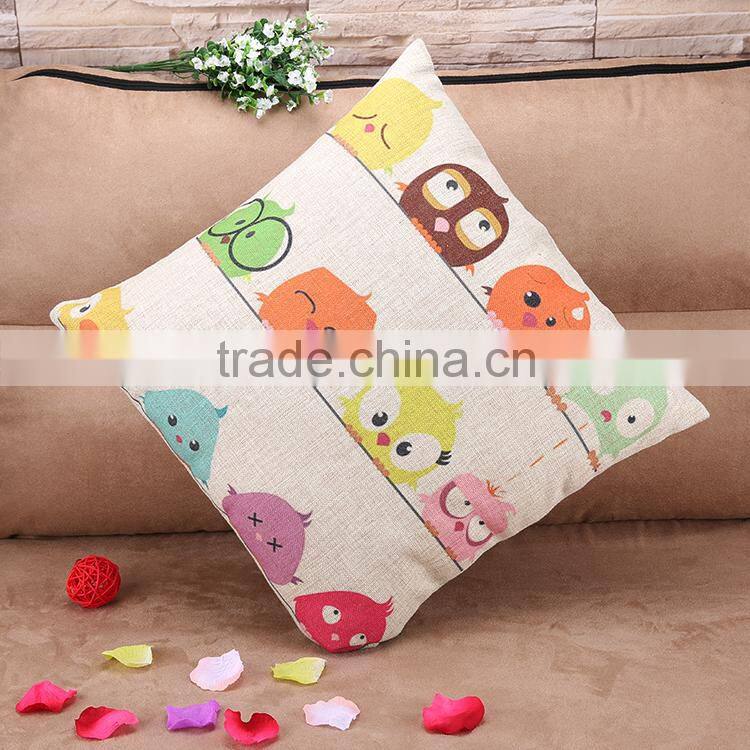 2015 cotton and linen Cartoon cute bird sofa cushion cover American country creative pillowcase