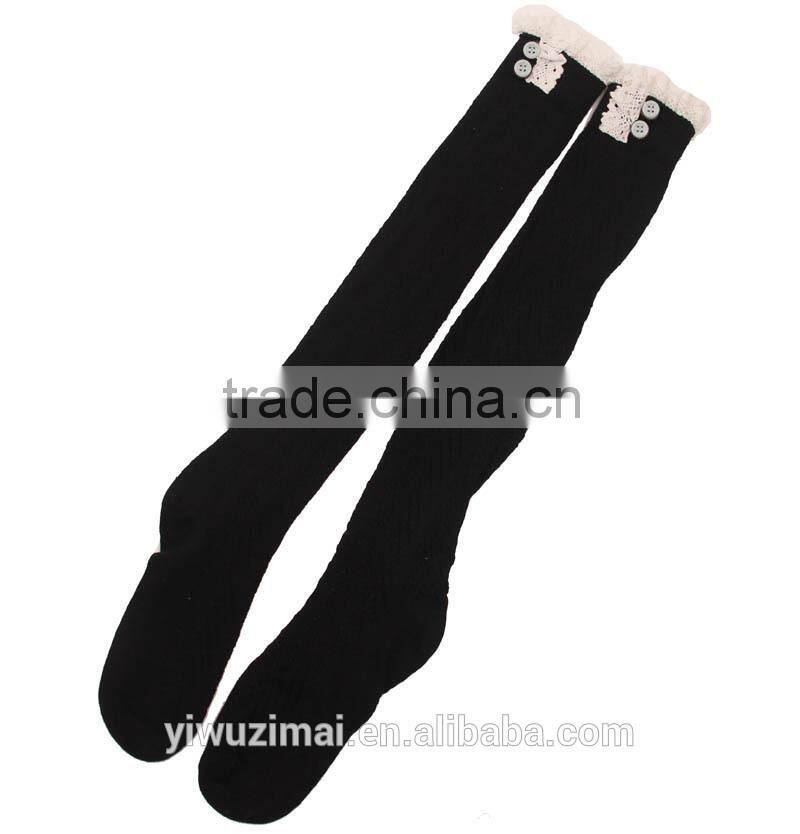 2015 Autumn and winter lace button cotton socks knee-high boots socks