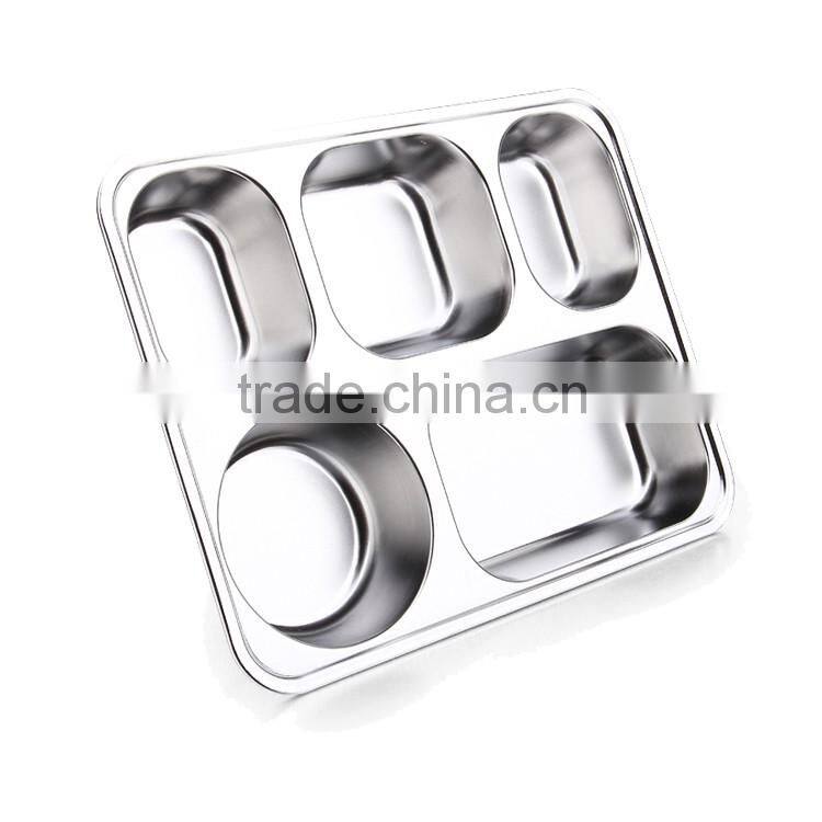 5 grids stainless steel snack plate & fast food tray