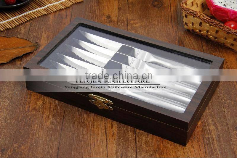 6-pcs Stainless Steel Serrated Steak Knife with Wooden Box