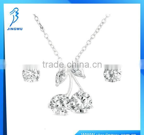 2015 Fashion CZ Sterling Silver Stud Earring and Cherry Pendant Set