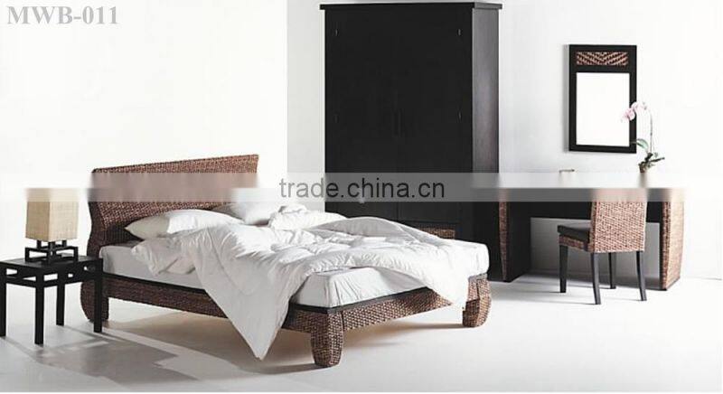 Acacia wood bedroom set furniture - Water hyacinth rattan bedroom (100% Hand woven by wicker,hyacinth & Acacia wooden frame )