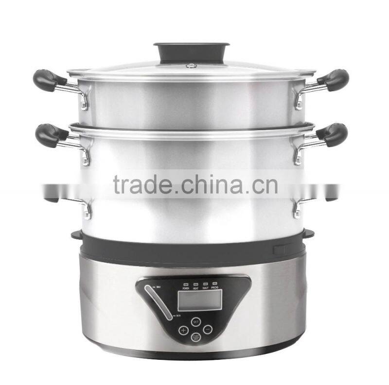 XJ-6K203 8L 3 layer 7 programmes LCD display ,external water filter 800w stainless steel electric steamer pot