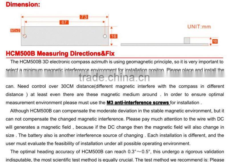 HCM500B High Accuracy 3D Electronic Compass Sensor Drilling Instruments Sensor Borehole Using Tilt Sensor