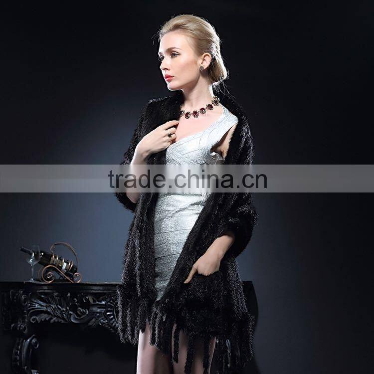 Hot Selling Ladies Real Knitted Mink Fur Wrap for Elegant Women with Cheap Price Wrap