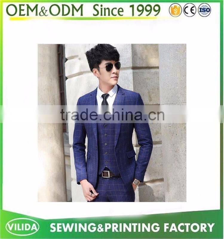 Korean Style Slim Fit Wedding Formal Business Plaid Suits 2016