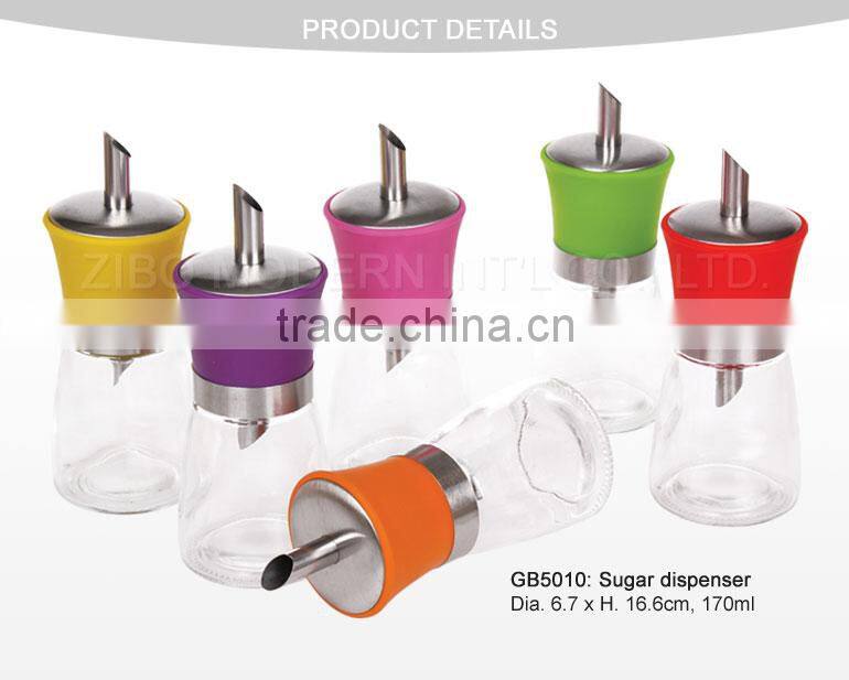 glass sugar dispenser with colorful plastic cap